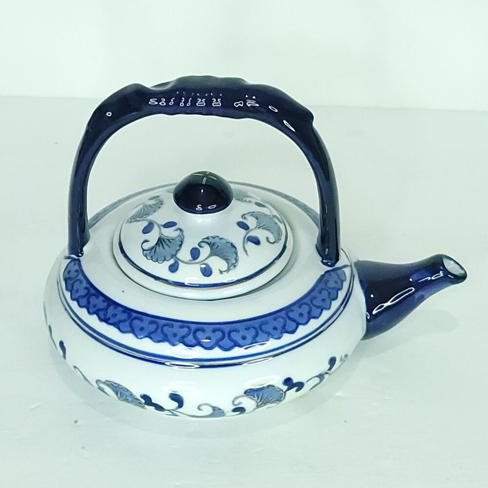 Vintage Collectable Cobalt Blue and White Gold Accent Ceramic Teapot 6" x 6"